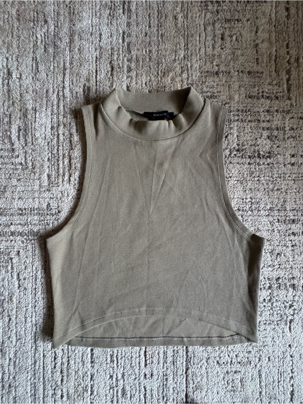 Forever 21 Ribbed Mockneck Cropped Tank - Olive Green